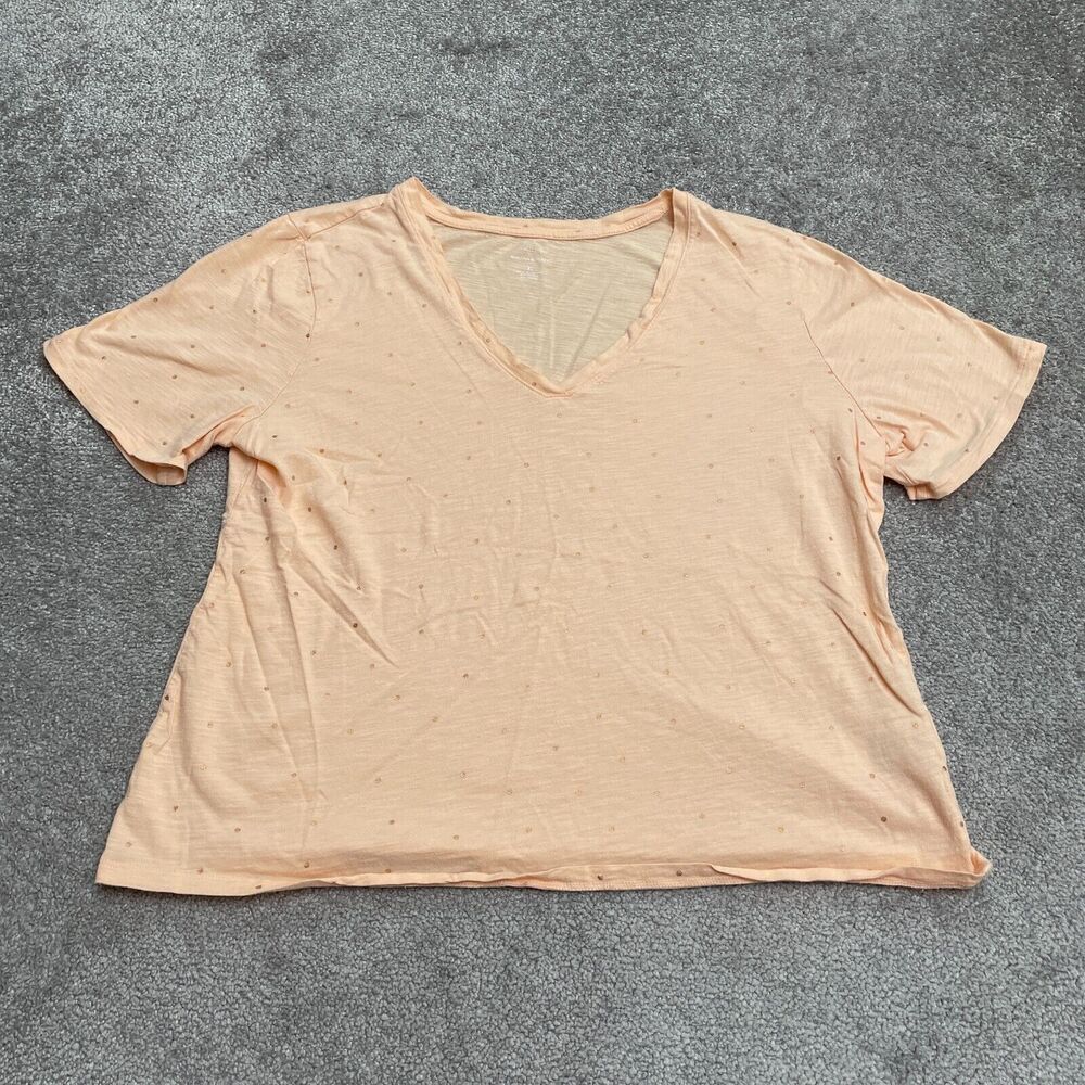 Banana Republic Malibu Tee Womens XL Orange Peach Polka Gold V-Neck T-Shirt Top